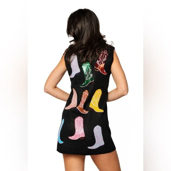 Black Knit Multi Cowboy Boot Tank Dress - Picture 2 of 3